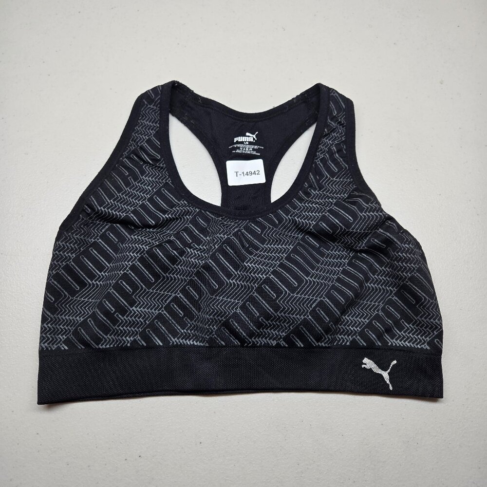 Puma Women Sports‎ Bra L Black Geometric Wireless Knit Racerback